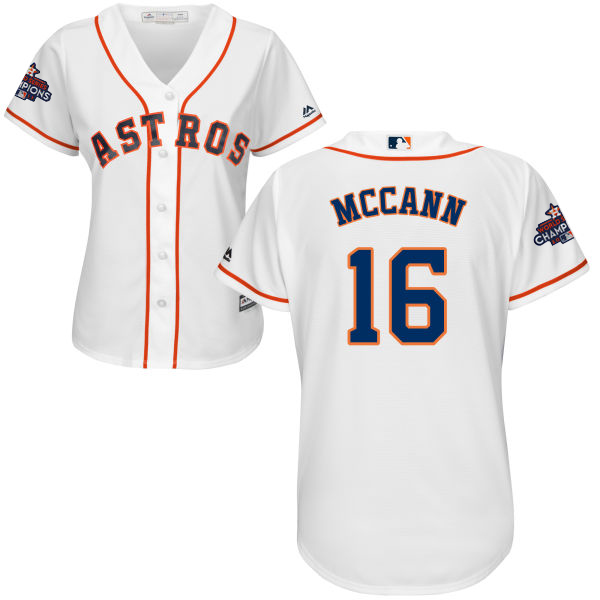 Astros #16 Brian McCann White Home World Series Champions Women's Stitched MLB Jersey
